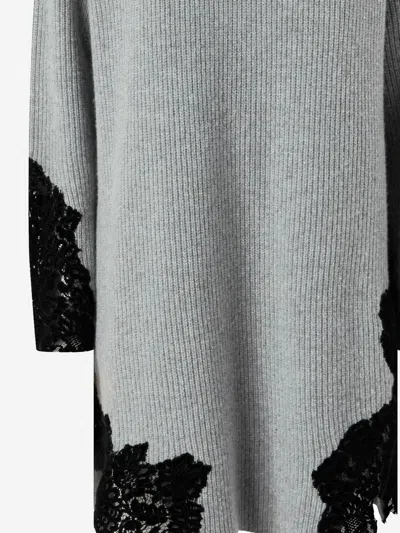 Pinko Stretch Wool Blend Dress With Lace In Gray