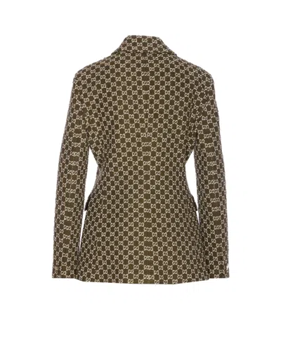 Gucci Monogram Patterned Cotton Blend Jacket In Green