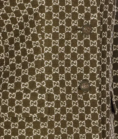 Gucci Monogram Patterned Cotton Blend Jacket In Green