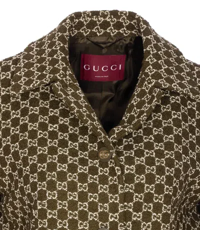 Gucci Monogram Patterned Cotton Blend Jacket In Green
