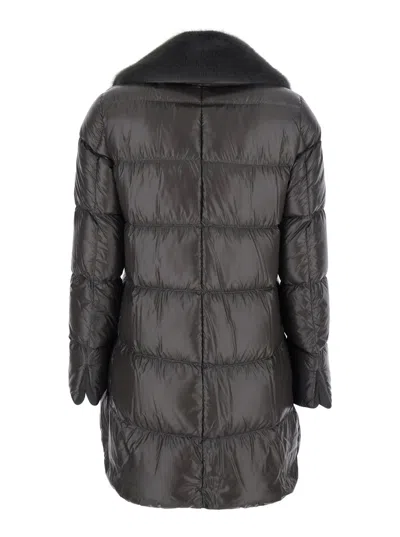 Herno Women Grey Ultralight Nylon And Lady Alternative Fur A-shape In Black