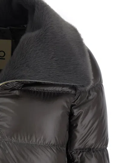 Herno Women Grey Ultralight Nylon And Lady Alternative Fur A-shape In Black