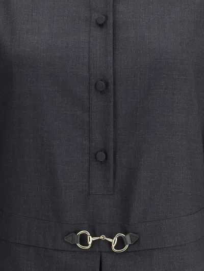 Gucci Womens Horsebit Long-sleeves Wool Mini Dress Ardesia Grey In Black