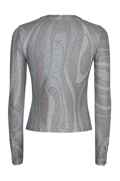 Pucci Patch-pocket Button Cardigan In Silver