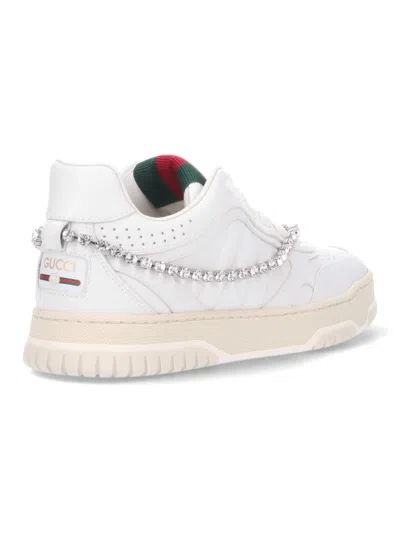 Gucci Re-web Grosgrain-trimmed Crystal-embellished Leather Sneakers In White