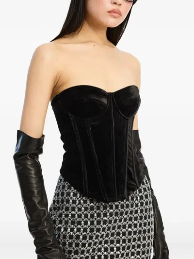 Rotate Birger Christensen Velvet Bustier Top In Black