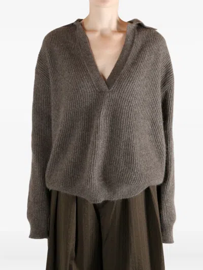 Uma Wang V-neck Polo Top In Brown