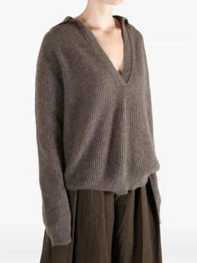 Uma Wang V-neck Polo Top In Brown