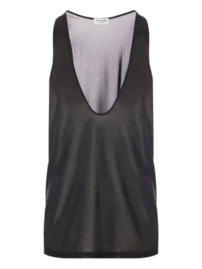 Saint Laurent Scoop-neck Sleeveless Tank Top In Black