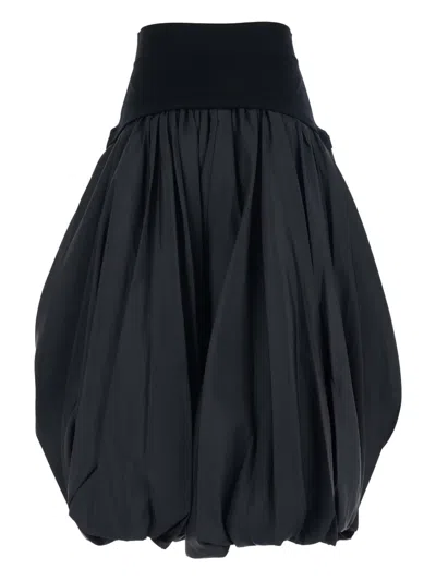 Simkhai Black Midi Skirt With Elastic Waist And Draped Design In Viscose Woman In Blue
