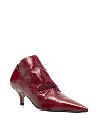 The Seller High Heels Ankle Boots In Bordeaux Leather In Burgundy