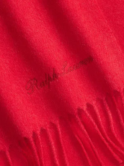 Ralph Lauren Woven Cashmere Fringed Scarf In Red