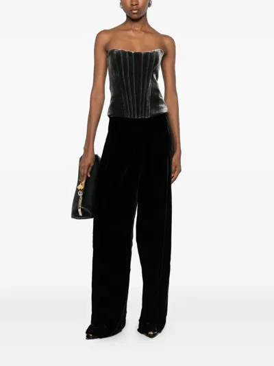 Raquel Diniz Wide-leg Velvet Trousers In Black