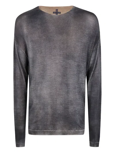 Md75 Regular Crew Neck Sweater With Ribbed Neck In Gray