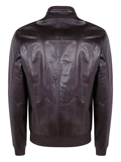 Barba Napoli Ribbed Leather Jacket In Brown
