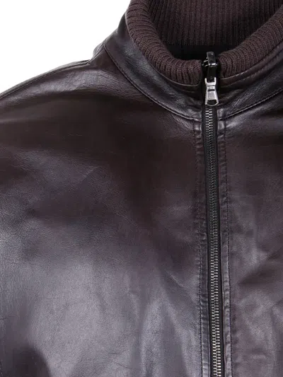 Barba Napoli Ribbed Leather Jacket In Brown