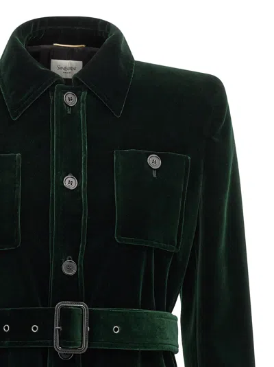 Saint Laurent Saharienne Belted Cotton Velvet Jacket In Black