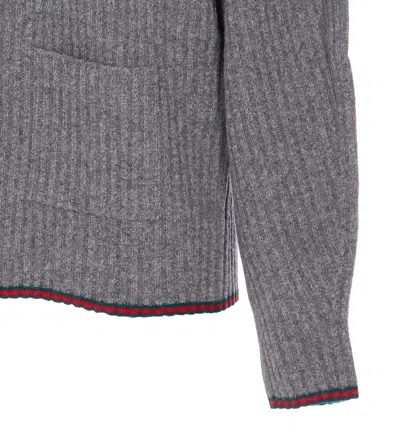 Gucci Women Ribbed Knit Wool Cardigan In Gray