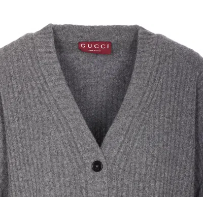 Gucci Women Ribbed Knit Wool Cardigan In Gray