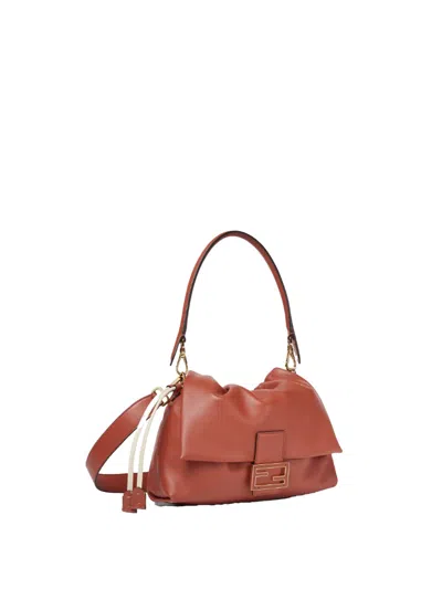 Fendi Women Mamma Baguette Leather Shoulder Bag In Brown