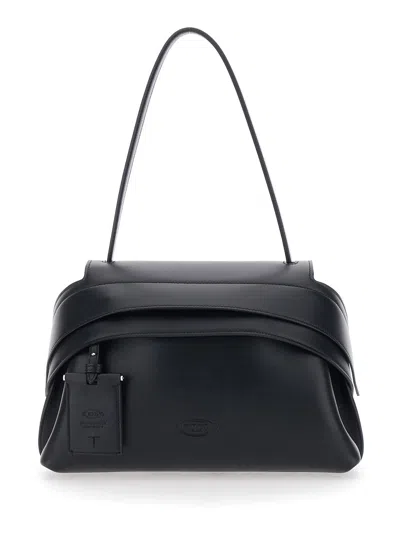 Tod's Black Leather Wav Small Shoulder Bag In Black