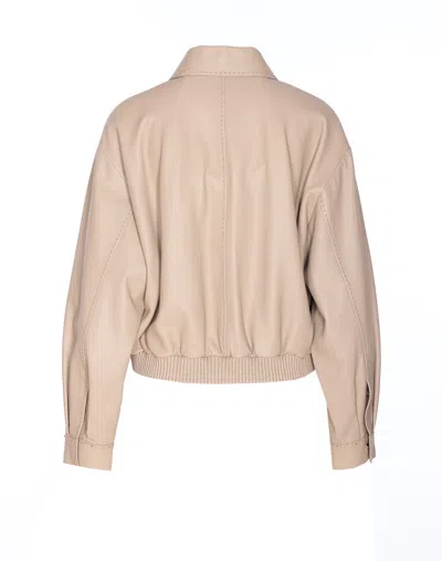 Fendi Leather Jacket With Collared Design And Pockets In Brown