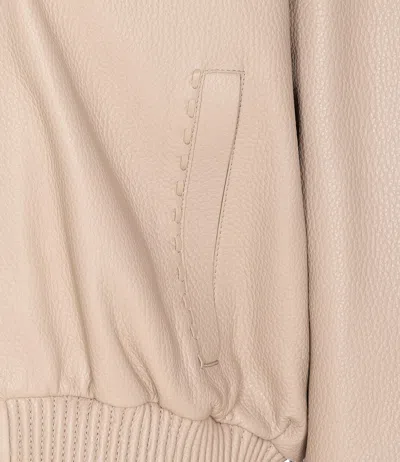 Fendi Leather Jacket With Collared Design And Pockets In Brown