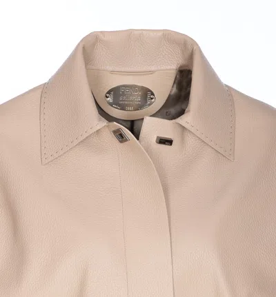 Fendi Leather Jacket With Collared Design And Pockets In Brown