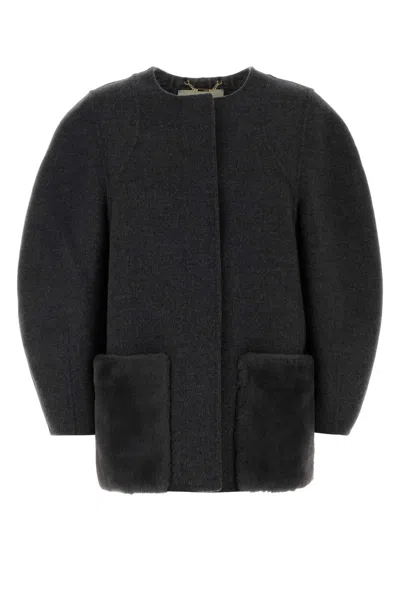 Fendi Wool Blend Jacket Round Shoulders In Gray