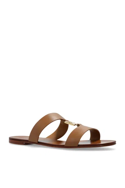 Dolce & Gabbana Bianca Logo Slide Sandals In Brown