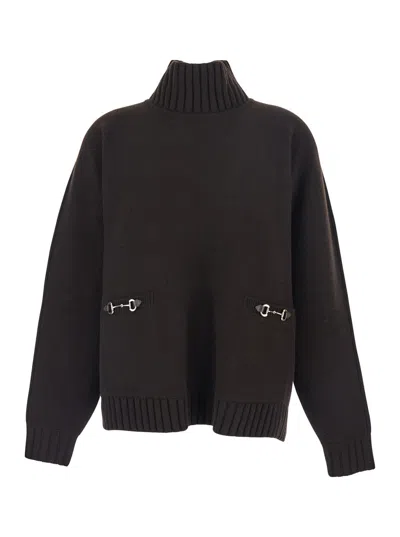 Gucci Wool And Cashmere Turtleneck Sweater With Horsebit In Brown