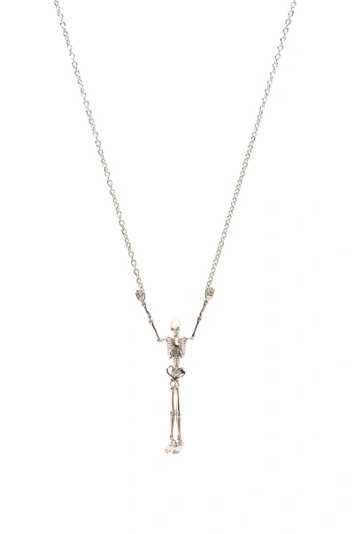 Vivienne Westwood Skeleton Long Necklace In Metallic Silver. In Black Enamel