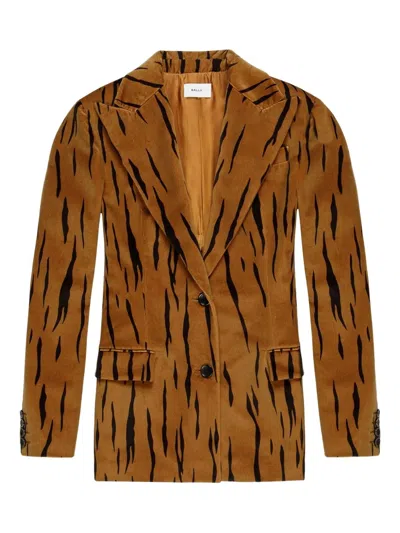 Bally Tiger-print Velvet Blazer In Neutral