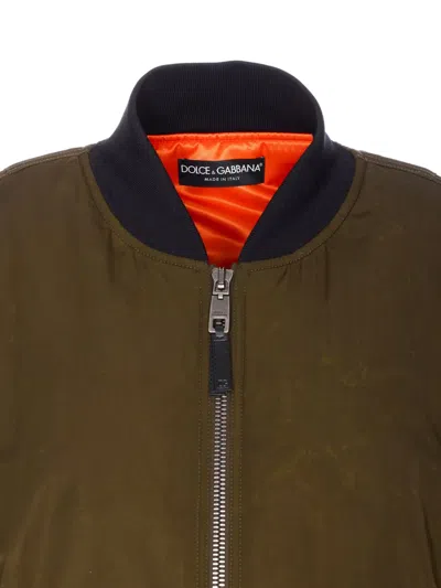 Dolce & Gabbana Down Jacket With Crewneck And Pockets In Green