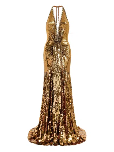 Jenny Packham Lisette Sequin-embellished Maxi Dress In Gold