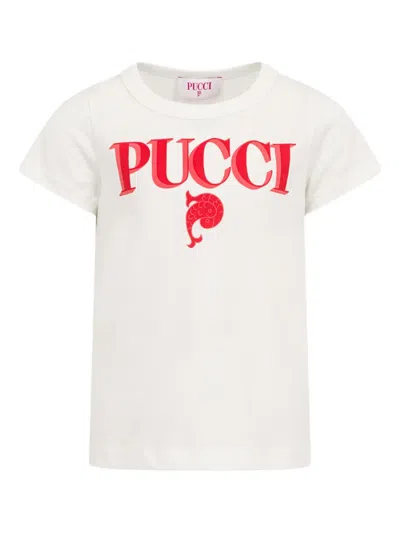 Pucci Junior Logo-graphic Cotton T-shirt In White