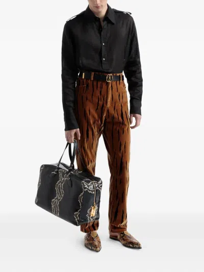 Bally Tiger-print Velvet Trousers In Brown
