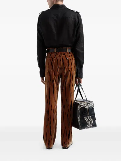 Bally Tiger-print Velvet Trousers In Brown