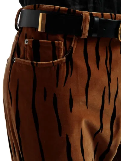 Bally Tiger-print Velvet Trousers In Brown