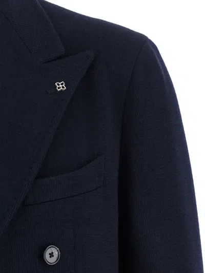 Tagliatore Double-breasted Peak-lapel Blazer In Blue