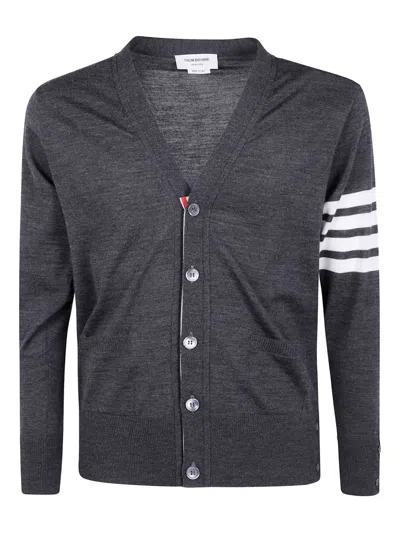 Thom Browne Classic V Neck Cardigan In Fine Merino Wool With 4 Bar Stripes Clothing In Gray