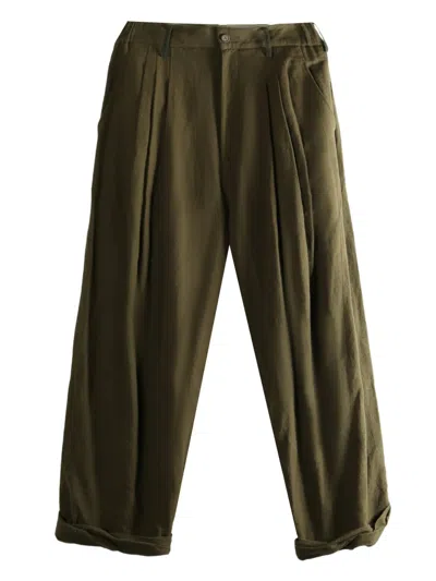 Ziggy Chen Linen/flax Wide-leg Trousers In Green