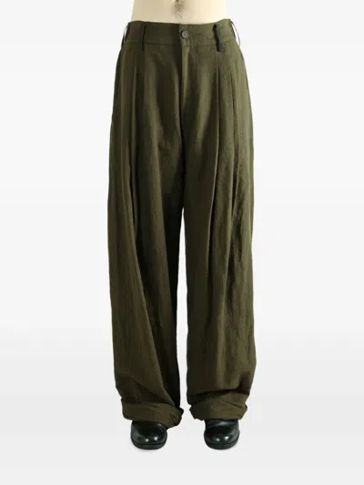 Ziggy Chen Linen/flax Wide-leg Trousers In Green