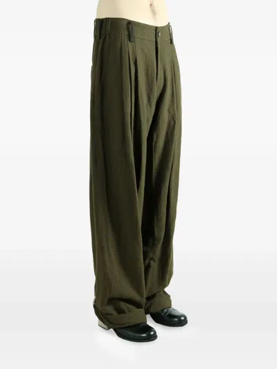 Ziggy Chen Linen/flax Wide-leg Trousers In Green