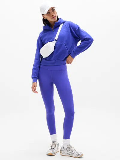 Athleta Forever Fleece 1/2 Zip Hoodie In Blue