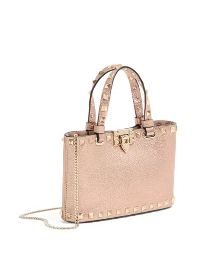 Valentino Garavani Mini Rockstud Shopping Bag In Laminated Grainy Calfskin. Woman Rose Cannelle Uni In Pink