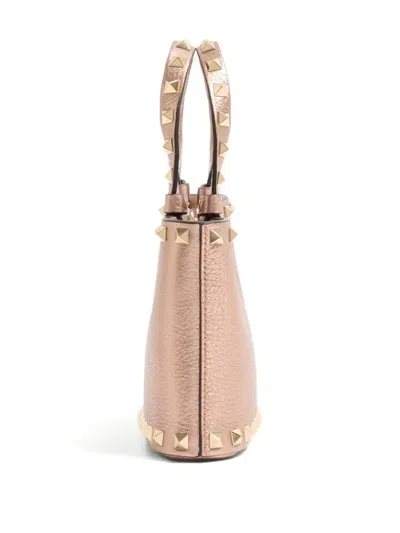 Valentino Garavani Mini Rockstud Shopping Bag In Laminated Grainy Calfskin. Woman Rose Cannelle Uni In Pink