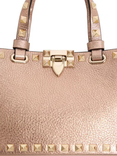 Valentino Garavani Mini Rockstud Shopping Bag In Laminated Grainy Calfskin. Woman Rose Cannelle Uni In Pink