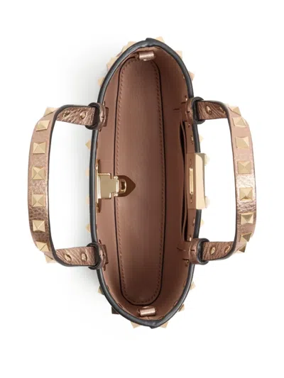 Valentino Garavani Mini Rockstud Shopping Bag In Laminated Grainy Calfskin. Woman Rose Cannelle Uni In Pink