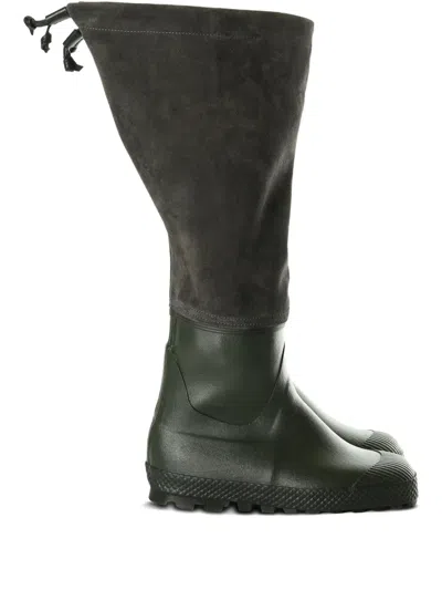 Rier Panelled Velour Rain Boots In Green